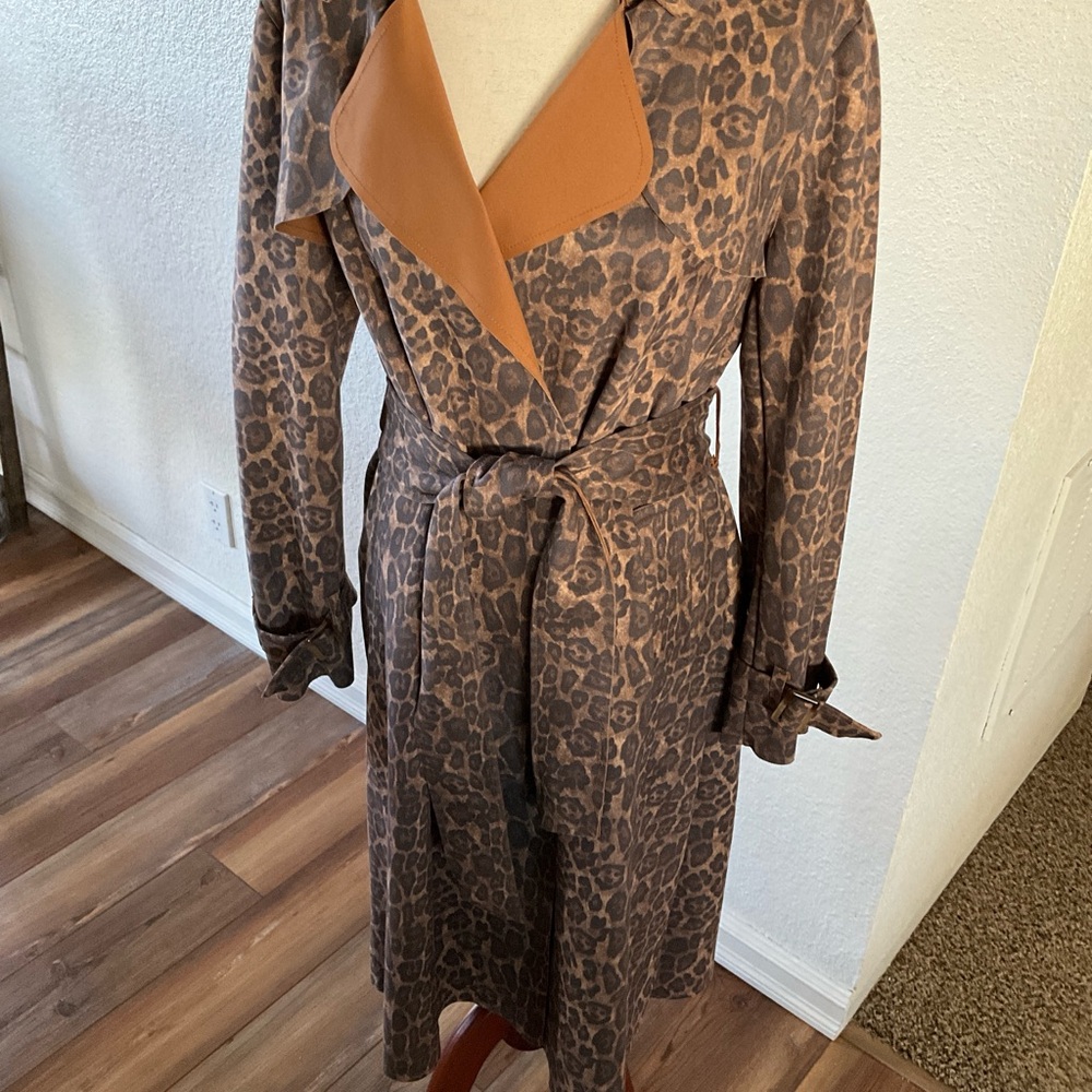 Catherine Malandrino Leopard Print Button-Front Coat with Rust Accents